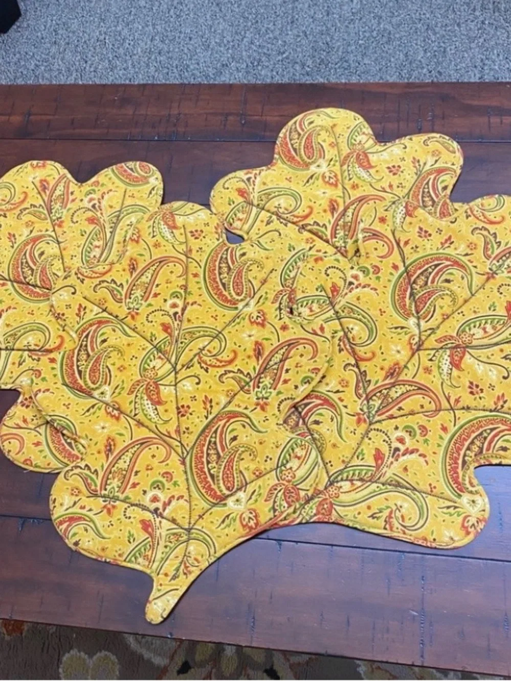 JCP Home Collection Oak Leaf Shaped Yellow Paisley Placemats - Set of 4